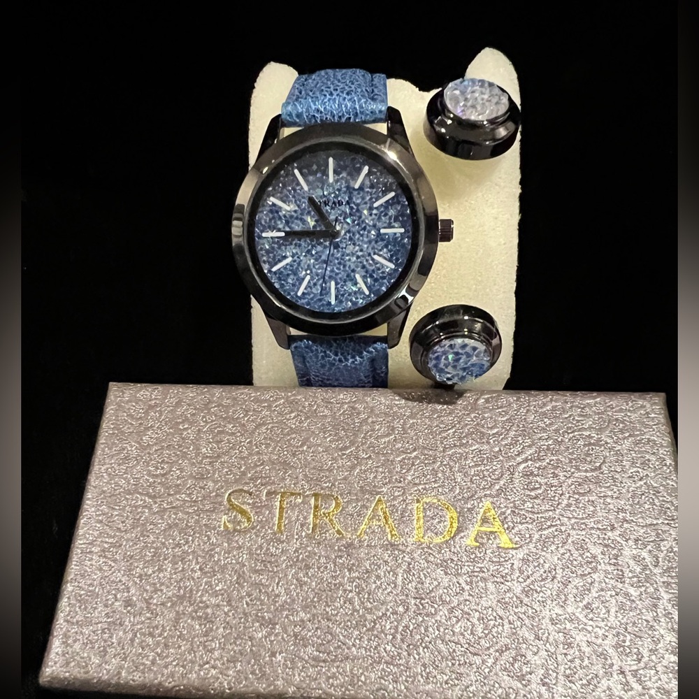 Strada Textured Blue Watch and Bracelet Set NIB